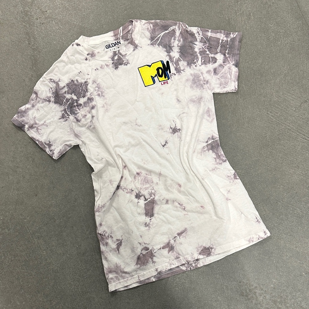 Gildan Purple Tie-Dye T-Shirt with Mom Graphic